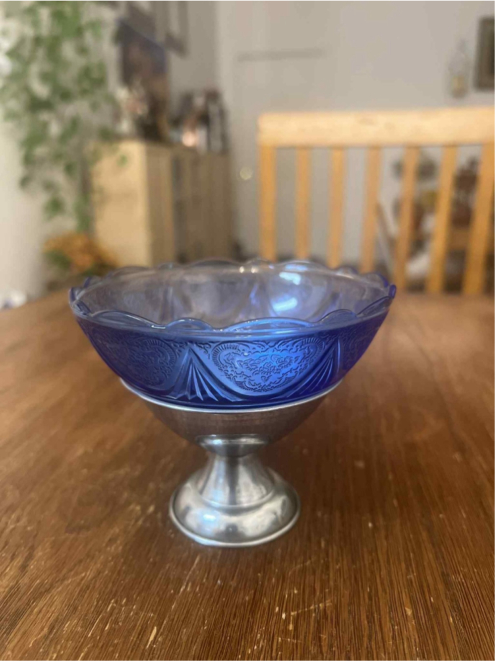 Cobalt Blue Royal Lace Depression Glass Sherbet Ice Cream Dish Hazel-Atlas 1930s
